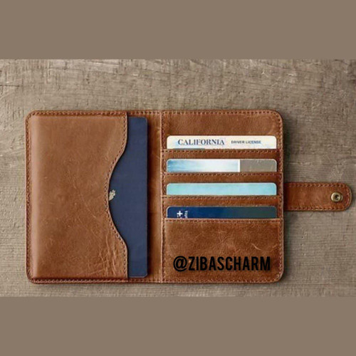 کیف پاسپورت و کارت چرم طبیعی دست دوز زیباس چرم