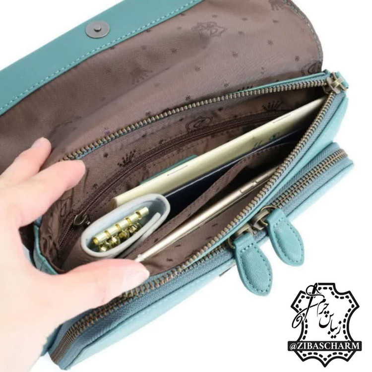 کیف دوشی زنانه دور زیپ چرم طبیعی دست دوز زیباس چرم