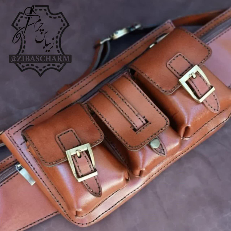 کیف کمری اسپرت چرم طبیعی دستدوز زیباس چرم
