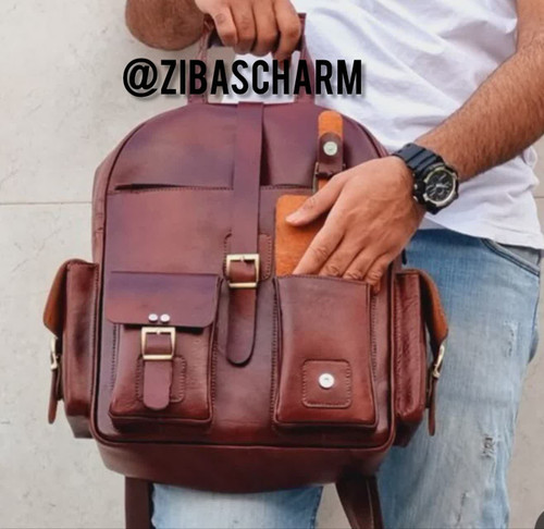 کوله پشتی اسپرت چرم طبیعی دستدوز زیباس چرم