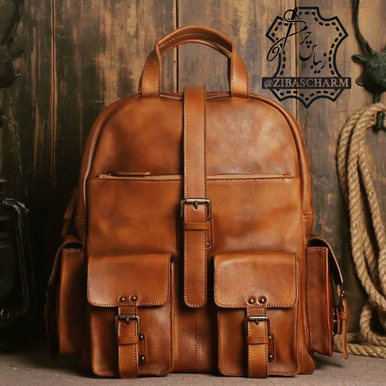 کوله پشتی کمپینگ چرم طبیعی دستدوز زیباس چرم