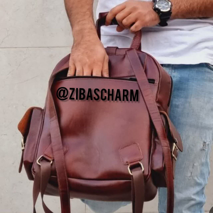 کوله پشتی روزمره چرم طبیعی دستدوز زیباس چرم