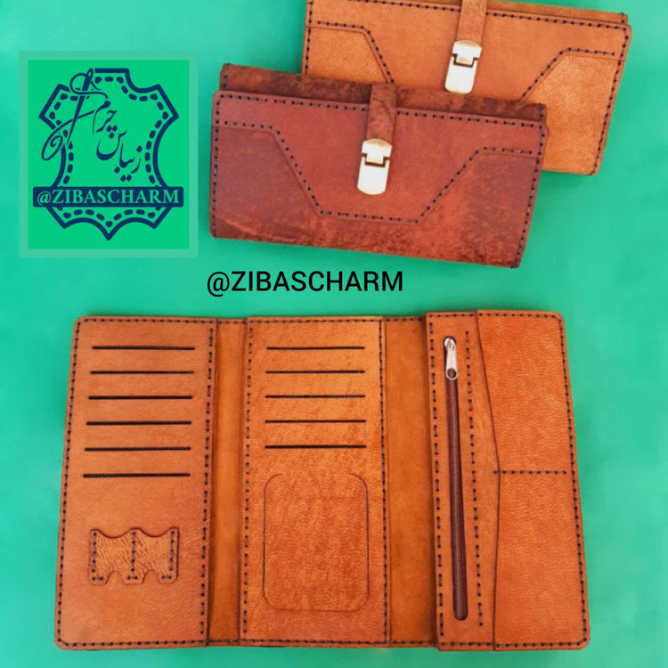 کیف موبایل و پول و کارت چرم طبیعی دستدوز زیباس چرم