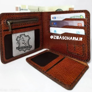 کیف جیبی پول و کارت چرم طبیعی دستدوز زیباس چرم