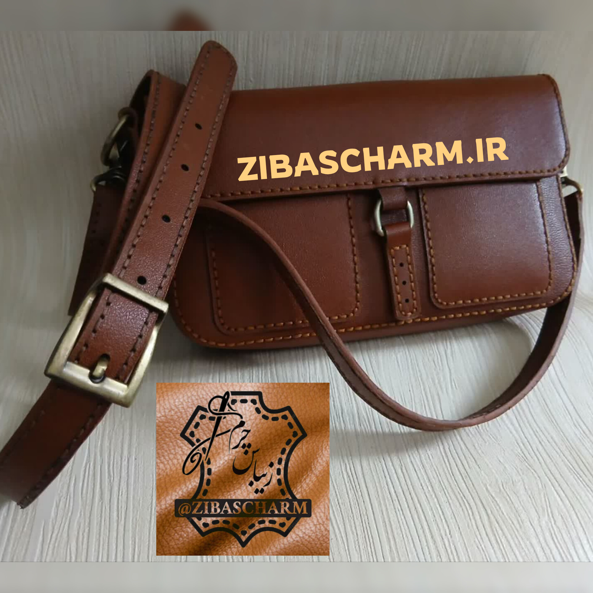کیف دوشی زنانه چرم طبیعی دستدوز زیباس چرم